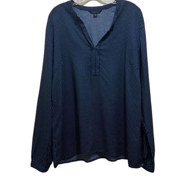 Tommy Hilfiger blouse top 100% viscose navy green polka dot pull on  XXL NWT - Picture 1 of 5
